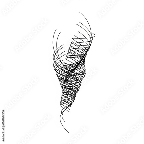 A minimalist vector graphic illustration of a tornado or whirlwind design