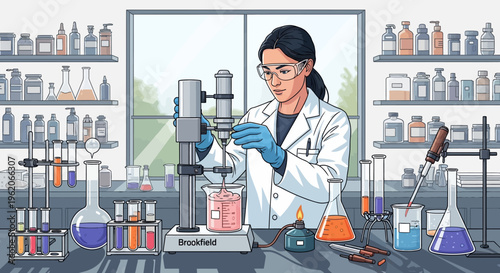 A scientist carefully measures a liquid in a laboratory setting wearing gloves.