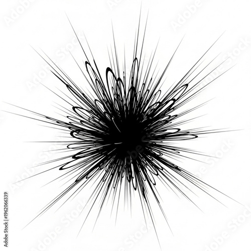 A black explosion or burst of energy in a minimalist vector graphic design