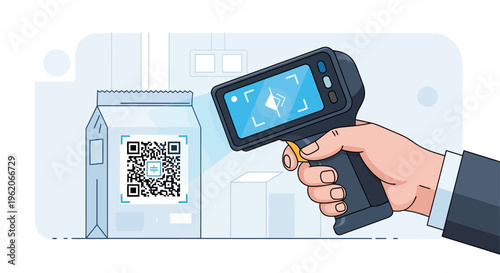A person scans a product with a barcode reader in an industrial setting.
