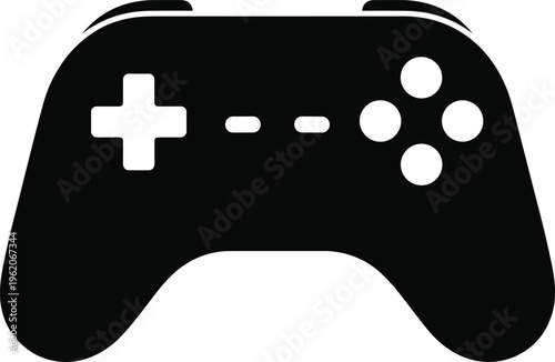 Black silhouette of a classic game controller gamepad icon isolated on white background for gaming e-sports and video game concepts