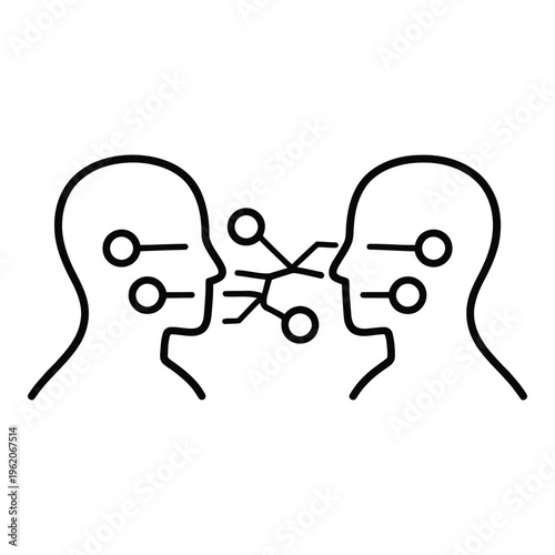 Two human heads with connecting circuit lines, concept of communication