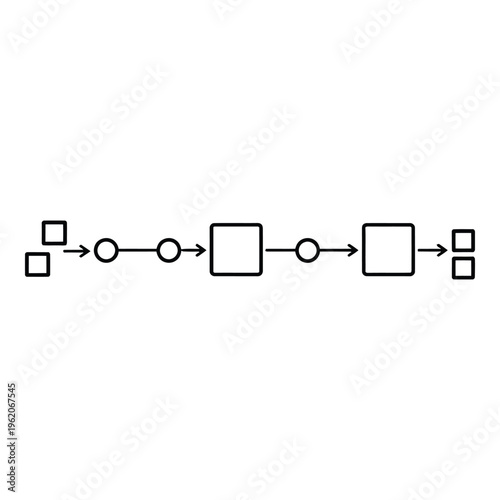 Process flow diagram with shapes and arrows, simple flowchart illustration