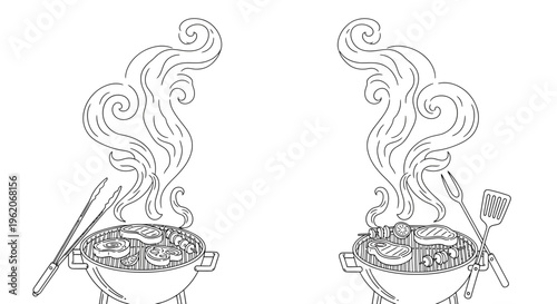 Illustration of steaming hot cooking pots.
