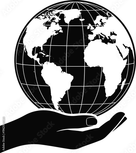 Hand holding globe earth world map icon global sustainability environment protection care concept vector illustration isolated design