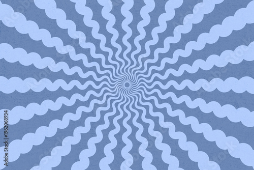 retro abstract sunburst background, blue swirl, groovie 60s 70s backdrop, distressed grain texture, nostalgia print