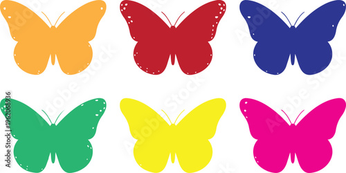 Colorful Butterfly Silhouette Vector Icon Set Featuring Vibrant Wings In Yellow Blue Orange Green Red And Purple Tones