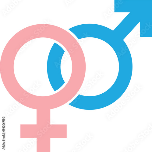 Minimalist gender symbols illustration overlapping male and female icons representing equality, relationship, sexuality, identity, diversity, modern flat design concept vector