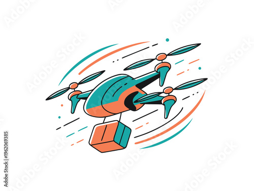 Delivery Drone Carrying Package Fast Aerial Transport