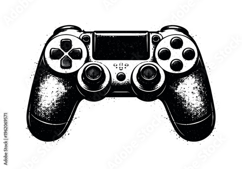 A realistic game console controller shown in direct frontal view, enlarged to fill most of the canvas and isolated on a clean white background, its symmetrical