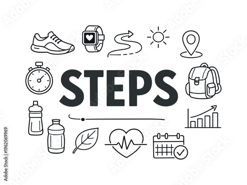 Daily step counting and active movement fitness lifestyle centered on maintaining simple walking habits, tracking performance and supporting overall health through accessible