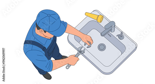 Plumber fixing a sink with tools.