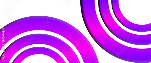 Abstract White Background with Vibrant Purple and Magenta 3D Layered Circles, Modern Creative Backdrop with Concentric Rings and Soft Shadows for Web Headers and Tech Design
