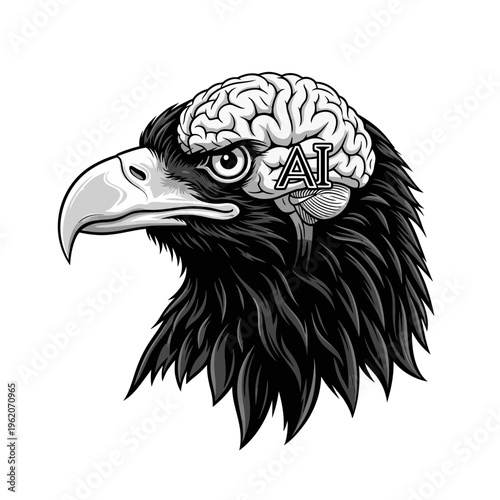 Eagle Head with AI Brain Illustration - Symbol of Intelligence and Technology