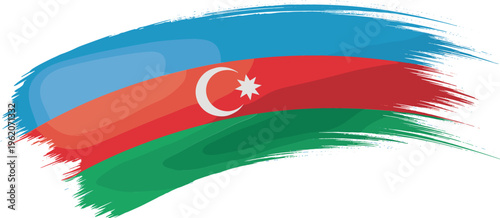 Azerbaijan Flag with Brush Stroke Effect, National Emblem and Colors for Artistic, Cultural, and Geographic Designs
