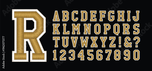 R logo Classic college font. Vintage sport font in american style for football, baseball or basketball logos and t-shirt. Athletic department typeface, varsity style font. Vector
