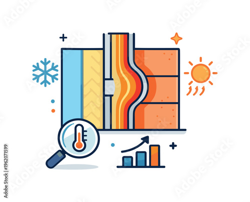 Thermal bridge detection in building envelope diagnostics for identifying localized heat loss paths, a wall cross section with a single conductive path highlighted by temperature