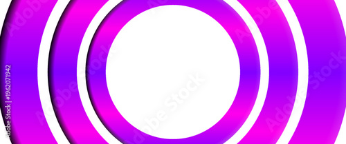 Abstract White Background with Vibrant Purple and Magenta 3D Layered Circles, Modern Creative Backdrop with Concentric Rings and Soft Shadows for Web Headers and Tech Design