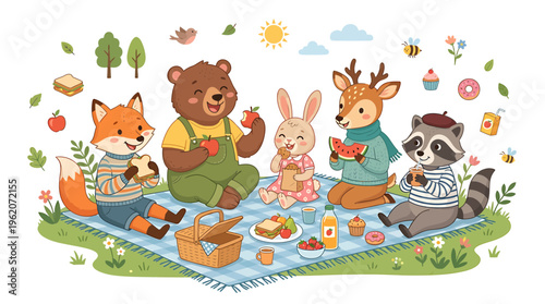 Cute Animals Having a Picnic in the Forest