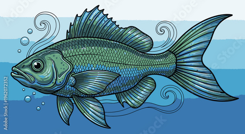 Large Blue Green Fish Swimming Underwater.