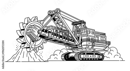Large mining excavator machine digging earth.