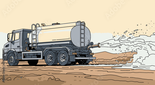 Large Water Tank Truck on Road.
