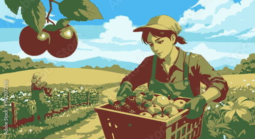 Man picking apples in a field.