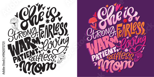 Lettering about mom. Happy Mother's Day - cute trendy hand dtawm doodle lettering print. T-shirt design, mug print, sticker.