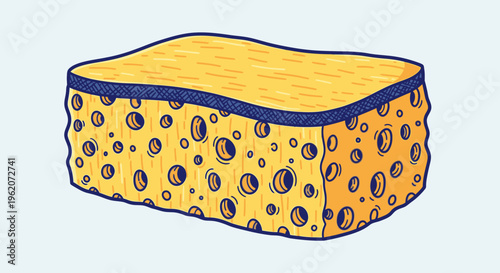 Yellow sponge with blue trim side.