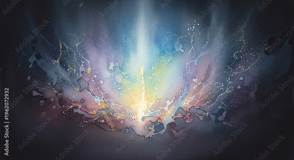Fototapeta premium Darkness Filled With Light Inner Transformation Watercolor Illustration JPG