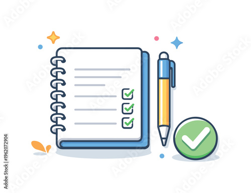 Placing a pen next to a notebook after finishing writing as part of a daily routine focused on organization and completing tasks in a calm workspace, a notebook with a pen aligned