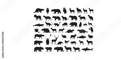 A collection of black animal silhouettes on a transparent background