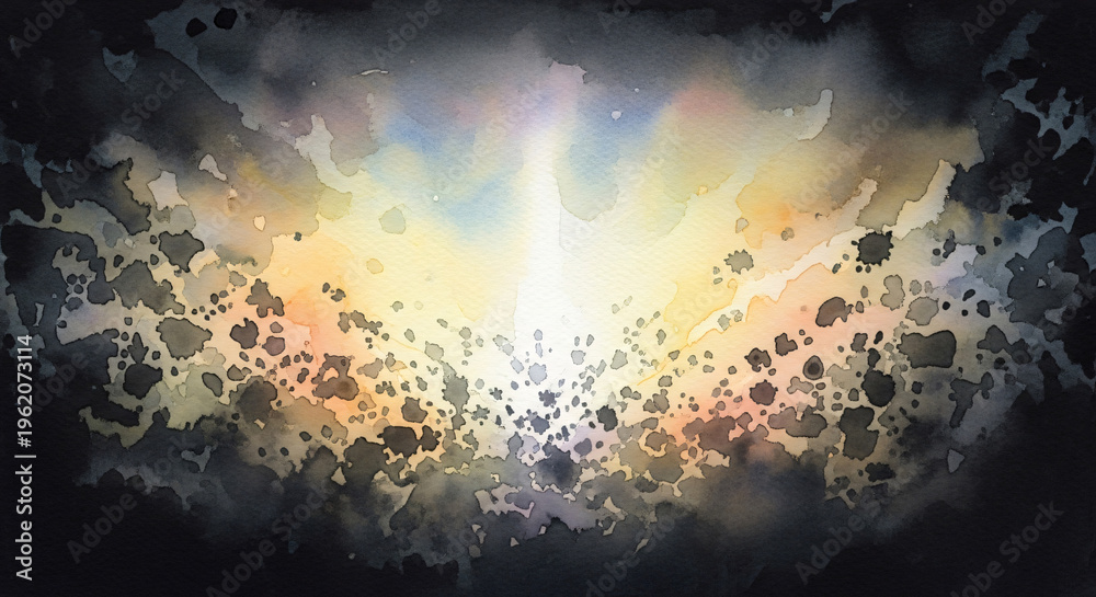 Fototapeta premium Darkness Filled With Light Inner Transformation Watercolor Illustration JPG