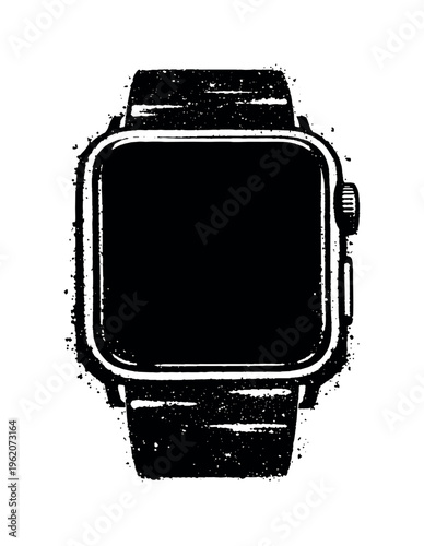 A realistic smartwatch shown in direct frontal view, enlarged to fill most of the canvas and isolated on a clean white background, its rectangular face and
