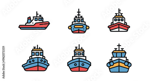 Harbor Tug Line art vector simple minimal shapes