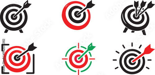 Target icon with arrow in center symbolizing goal, focus and accuracy. Bullseye pictogram for success, achievement, strategy and direction. Ideal for planning, performance, and business goals concept.