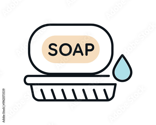 Preventing soap bar slipping and maintaining dry storage in bathroom routines focusing on cleanliness and usability, a simple soap placed on a small ridged holder with a single