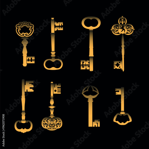 Set of old retro key icons vector template Free Vector