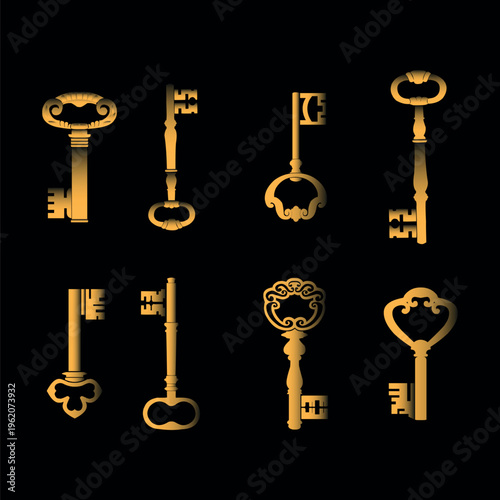 Set of old retro key icons vector template Free Vector