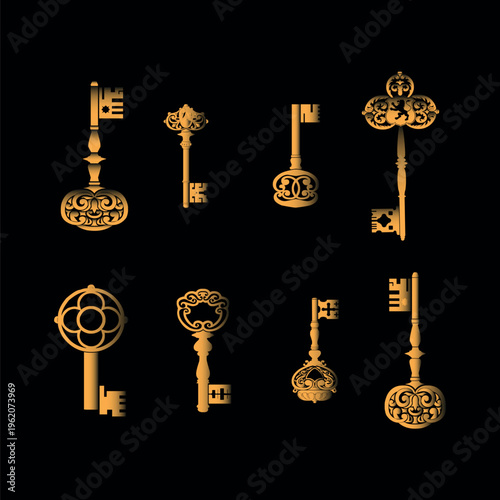 Set of old retro key icons vector template Free Vector
