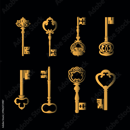 Set of old retro key icons vector template Free Vector