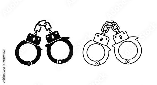 Two versions of handcuffs a solid black and a white outline