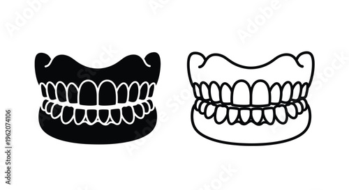 Black and white illustration of upper and lower human teeth sets