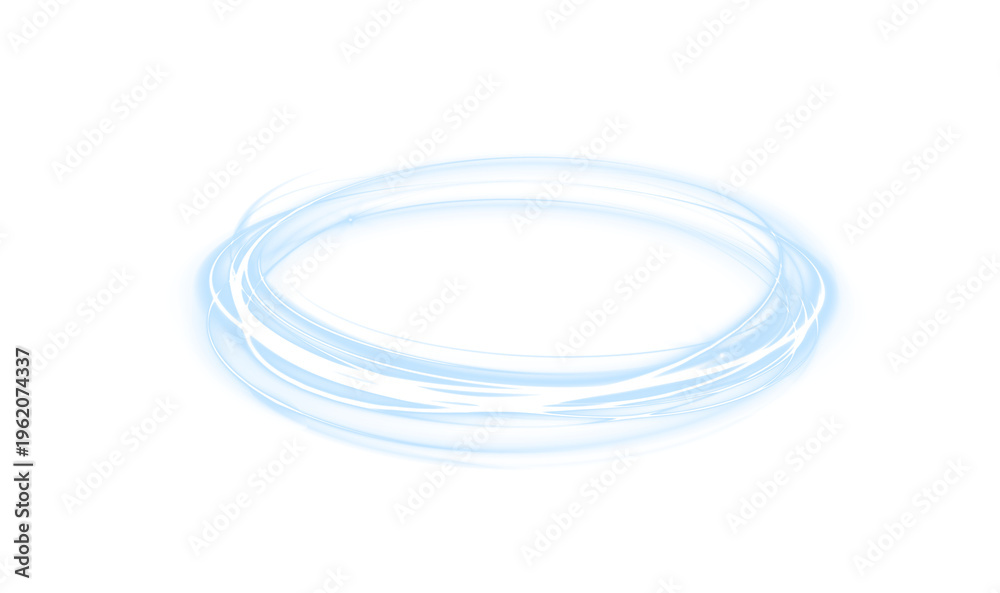 Naklejka premium Bright blue glowing circle with speed lines and soft neon halo effect. Clean circular design creates a modern visual impact. Ideal for overlays and creative digital artwork.
