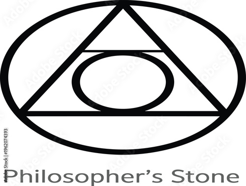 Philosopher's stone alchemical symbol vector illustration with circle triangle and square for occult mystery design