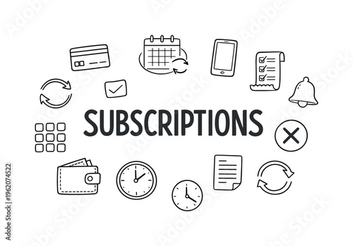 Simple subscription management and recurring payment control concept centered on tracking services, organizing billing cycles and avoiding unnecessary expenses