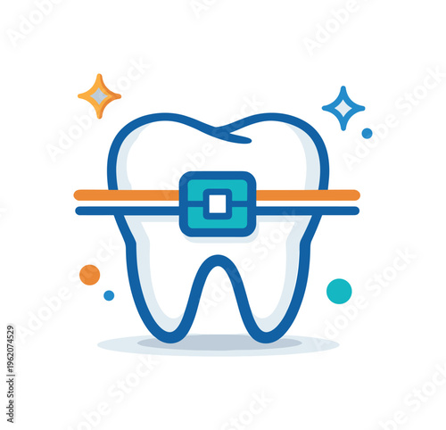 Dental care and orthodontic treatment concept focused on correcting teeth alignment and improving oral health through professional services, a simple tooth icon combined with a