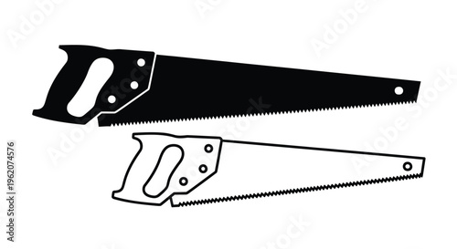 Two saws depicted in black and white one filled and one outline