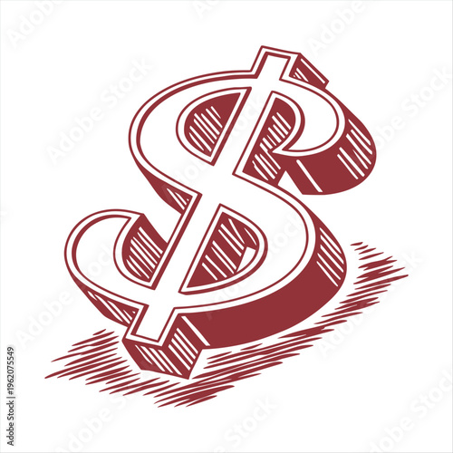 A stylized maroon dollar sign illustration with shading and a sketched shadow beneath