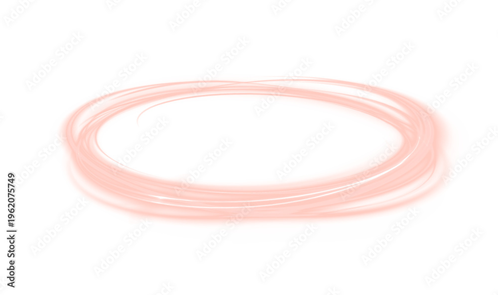 Naklejka premium Glowing red circular neon ring with intense light effect and smooth edges. Soft halo surrounds the shape creating depth and dimension. Perfect for modern graphics and digital overlays.